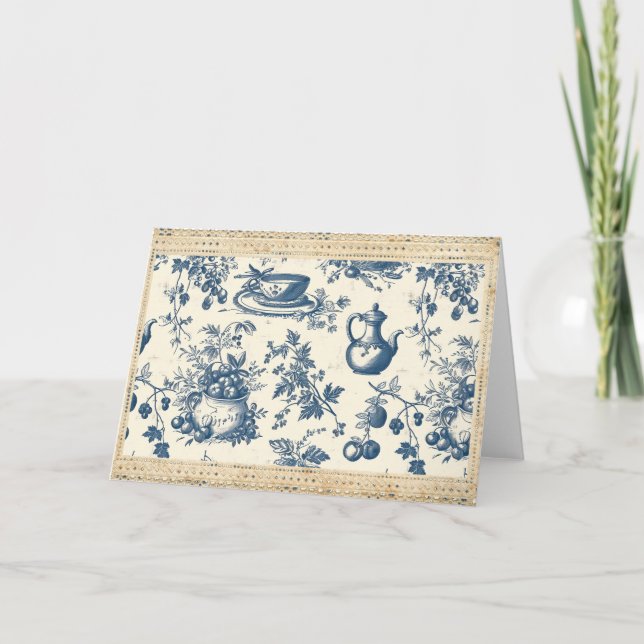 Toile de Jouy Deep Blue och Cream Kitchenware Anteckningskort (Framsida)
