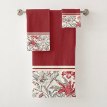 Toile de Jouy Deep Red och Grått Blommigt Lilies