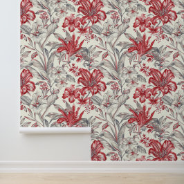 Toile de Jouy Deep Red och Subtle Grått Blommigt