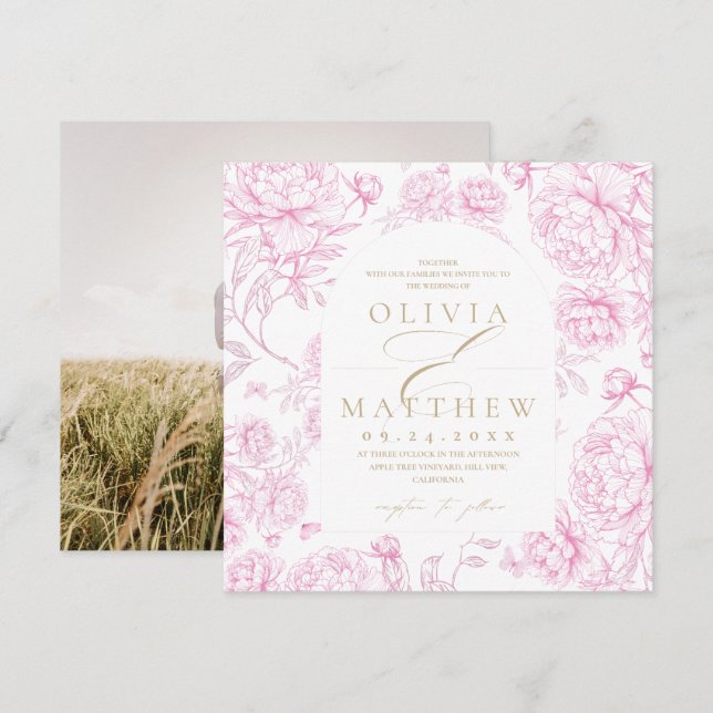 Toile De Jouy Fransk Bröllop Inbjudningar (Fram/baksida)