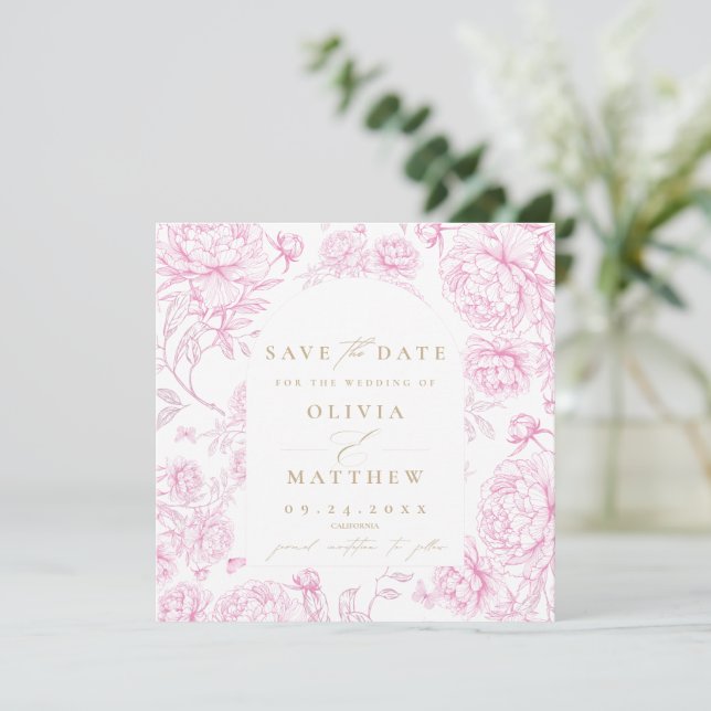Toile De Jouy Fransk Bröllop Spara Datumet (Stående Fram)