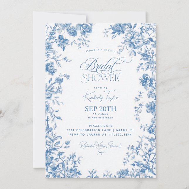 Toile De Jouy Fransk Bröllopsblomma Inbjudningar (Framsida)