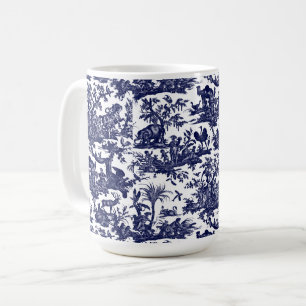 Toile de Jouy Fyra delar av världsblått mönster Kaffemugg