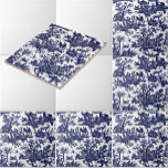 Toile de Jouy Fyra delar av världsblått mönster Kakelplatta<br><div class="desc">Detta är ett digitalt utökat tryck från ett antika ca 1788 Fransk Toile de Jouy-textilt mönster med titeln "Four Parts of the World" designad av Jean-Baptiste Marie Huet och tillverkad av Oberkampf Manufactory. Den har vinjetter av människor och djur från olika delar av världen, t.ex. elefanter, lejon och krokodiler. Du...</div>