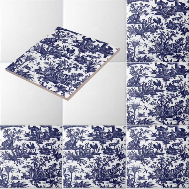 Toile de Jouy Fyra delar av världsblått mönster Kakelplatta (Skapare uppladdad)