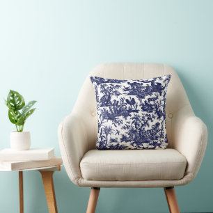 Toile de Jouy Fyra delar av världsblått mönster Kudde