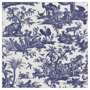 Toile de Jouy Fyra delar av världsblått mönster Tyg