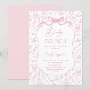 Toile De Jouy Girl Baby Shower Brunch med Bow Inbjudningar