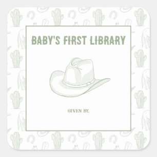Toile de Jouy Grön Cowboy - BABYS FÖRSTA BIBLIOTEK Fyrkantigt Klistermärke