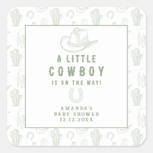 Toile de Jouy Grön Cowboy Western Baby Shower Fyrkantigt Klistermärke