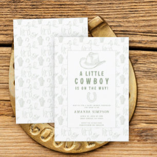 Toile de Jouy Grön Cowboy Western Baby Shower Inbjudningar