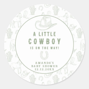 Toile de Jouy Grön Cowboy Western Baby Shower Runt Klistermärke