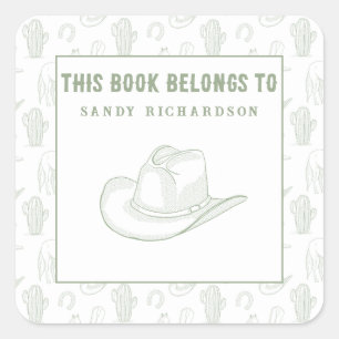 Toile de Jouy Grönt Cowboy - bokplåt Fyrkantigt Klistermärke