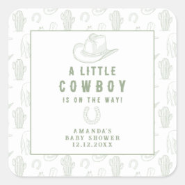 Toile de Jouy Grönt Cowboy Western Baby Shower Fyrkantigt Klistermärke