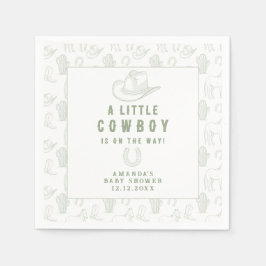 Toile de Jouy Grönt Cowboy Western Baby Shower Pappersservett