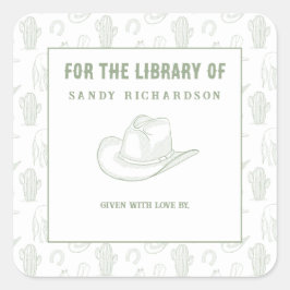 Toile de Jouy Grönt Cowboyen - bibliotek Fyrkantigt Klistermärke