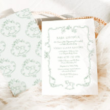 Toile de Jouy gunghäst Sage Green Barnrumsfirande