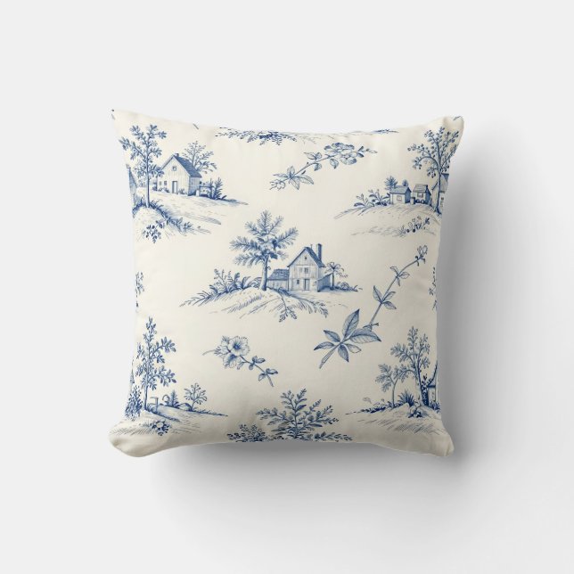 Toile de Jouy Landskaps Sömlöst Mönster Kudde (Framsida)