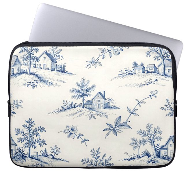 Toile de Jouy lantlig sömlös mönster Laptop Fodral (Framsidan)