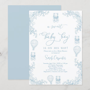Toile De Jouy Luftballong Baby Shower Boy Inbjudningar