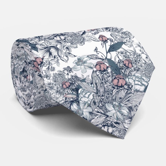 Toile-De-Jouy Mönster Bröllop  Slips (Rullad)