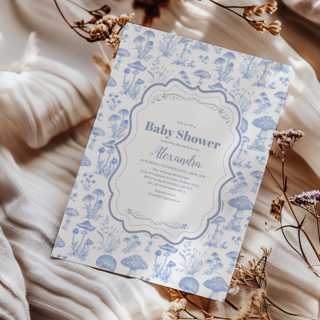 Toile De Jouy Mushroom Woodland Baby Shower Inbjudningar (Skapare uppladdad)