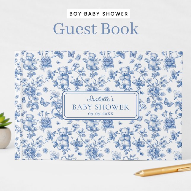 Toile De Jouy Nalle Blue Baby Shower Gästböcker (Skapare uppladdad)