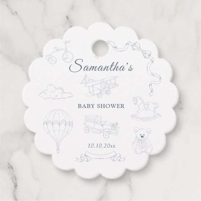 Toile de Jouy Nursery Baby Shower Gåvor Etiketter (Framsida)