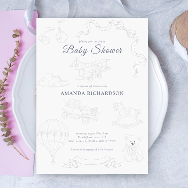 Toile de Jouy Nursery Baby Shower Inbjudningar (Skapare uppladdad)
