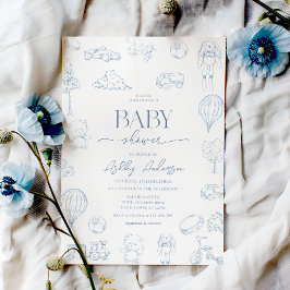 Toile De Jouy Nursery Baby Shower with Bow Boy Inbjudningar