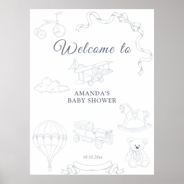 Toile de Jouy Nursery Welcome Baby Shower Poster (Framsidan)