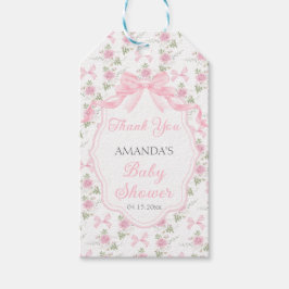 Toile De Jouy Pink Bow Girl Baby Shower Party Presentetikett