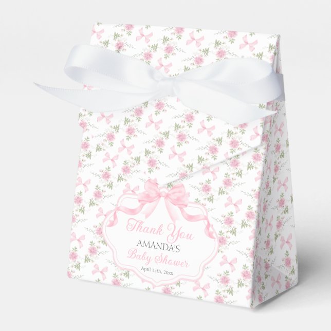 Toile De Jouy Pink Bow Girl Baby Shower Presentaskar (Framsidan Sidan)