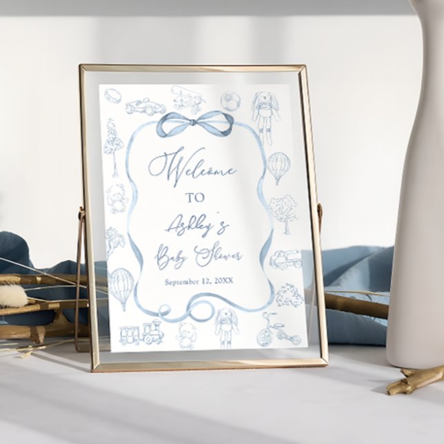 Toile de Jouy Pojke Babyshower Välkomstskylt Poster (Skapare uppladdad)
