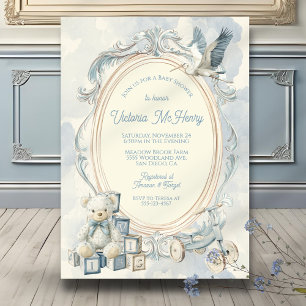 Toile de Jouy ram babydusch Inbjudningar