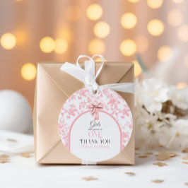Toile de Jouy Rosa Bow Första födelsedagskravet Gåvor Etiketter