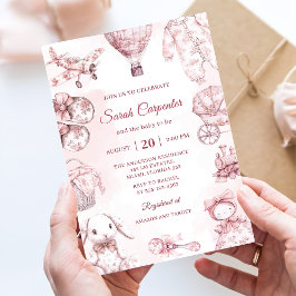 Toile De Jouy Rosa Flick Baby Shower-fest Inbjudningar