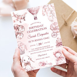 Toile De Jouy Rosa Flickfödelsedagsfest Inbjudningar