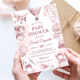 Toile De Jouy Rosa Girl Baby Shower Party Inbjudningar