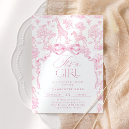 Toile de Jouy Rosa Safari-djur Det är en flicka Inbjudningar