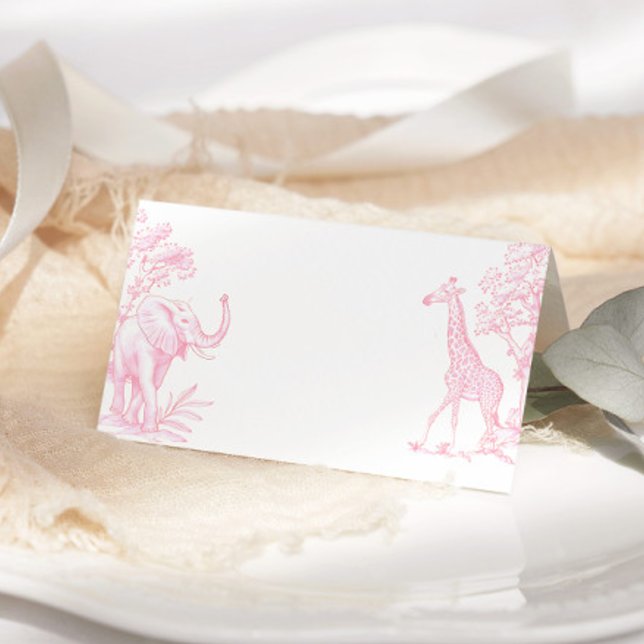 Toile de jouy Rosa Safari minimalistisk babydusch Placeringskort (Skapare uppladdad)