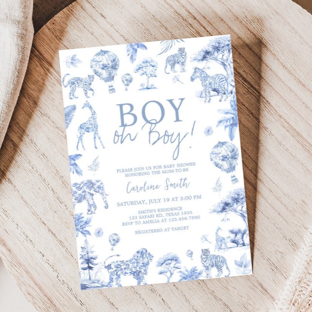 Toile De Jouy Safari Animals Baby Shower Inbjudningar (Chinoiserie Toile De Jouy Safari Animals Baby Shower Invitation)