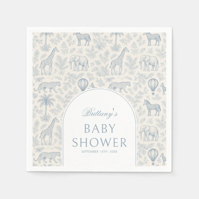 Toile De Jouy Safari Animals Blue Boy Shower Pappersservett (Framsidan)