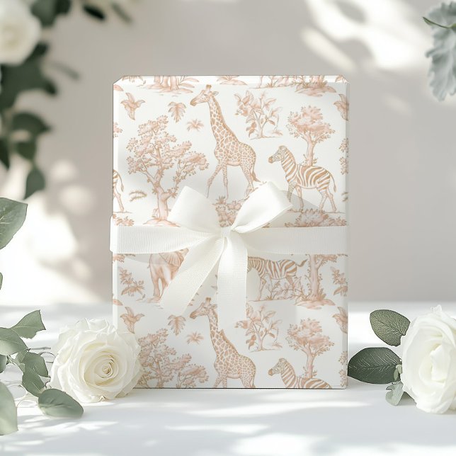 Toile de Jouy Safari animals Boho beige elegant Presentpapper (Skapare uppladdad)