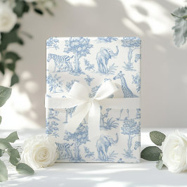 Toile de Jouy Safari animals damsty blue elegant Presentpapper
