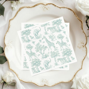 Toile de Jouy Safari animals Sage Baby dusch Pappersservett