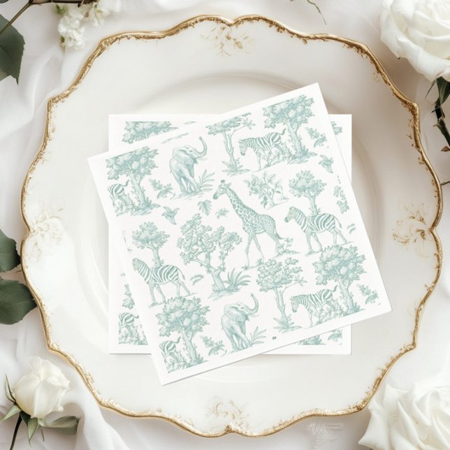 Toile de Jouy Safari animals Sage Baby dusch Pappersservett (Skapare uppladdad)