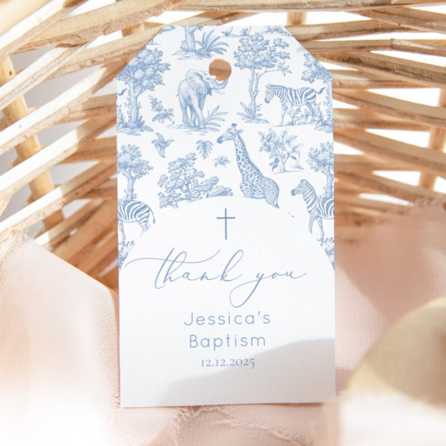 Toile de Jouy Safari Baby dusch Baptism Tack Presentetikett (Skapare uppladdad)