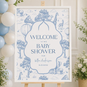 Toile De Jouy Safari Baby Shower Välkomstaffisch Poster