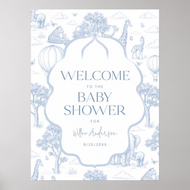 Toile De Jouy Safari Baby Shower Welcome Poster (Framsidan)